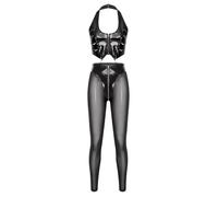 Freebily Donna Set Collant In Lattice Costumi Due Pezzi Set Top Corto E Pantaloni Lunghi Abbigliamento Night Club Costumi Disco Jogging Nero XXL