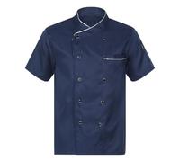 Freebily Giacca da Chef Manica Lunga/Manica Corta Giacche da Cuoco Uomo Donne Ristorante Divise da Cuoco Uniformi di Chef Giacca Cucina Top Abbigliamento da Lavoro Manica corta blu L