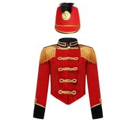 Freebily Giacca da Direttrice di Circo Bambino Ragazzo Uniforme da Soldato Giocattolo Cappotto da Showman Giacche da Banda con Cappello Uniforme da Tamburo Maggiore Rosso 3-4 anni