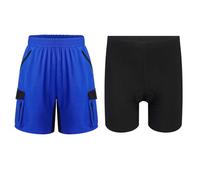 Freebily Pantaloncini Sportivi da Ciclismo Bambini e Ragazzi + Leggings Corti da Bici Imbottiti 3D Set di 2 Pantaloncini da Allenamento Calcio Basket Bicicletta Blu 5-6 Anni