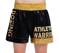 Freebily Pantaloncino da Boxe Bambino e Ragazzo Pantaloncini Muay Thai MMA Kickboxing Trunks per Combattimento Shorts Pantaloni Corti Grappling Fighting Arti Marziali Oro Nero 13-14 Anni