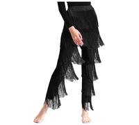 Freebily Pantaloni da Ballo Latino da Donna con Nappa Pantaloni da Danza Samba Rumba Salsa con Frange Pantalone Professionali da Danza da Sala da Ballo Moderna Jazz Dancewear Nero L