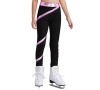 Freebily Pantaloni da Pattinaggio Artistico Bambina Strass Leggings Sportivi da Allenamento Pantaloni da Pattinaggio su Ghiaccio Collant Skating Leggings Aderenti Activewear Rosa B 5-6 Anni