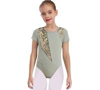 Freebily Ragazze Bambini Lace Leotard Danza Balletto Performance Scena Costumi Coreografici Maniche Corta Florale U Back Gymnastic Practice