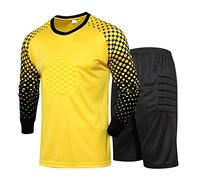 Freebily Set di Maglia da Portiere di Calcio per Uomo Completo Completino Calcio Calcetto Torneo Scuola Sport Imbottiti Maglietta Goalkeeper Jersey + Pantaloncini Sweatsuit Giallo M