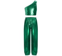 Freebily Tuta da Ginnastica Artistica Bambina Lucida Crop Top da Danza Moderna Reggiseno Sportivo Canotta Monospalla + Pantaloni Sportivi Lucidi Dancewear Streetwear Verde 15-16 anni
