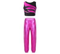 Freebily Tuta da Ginnastica Artistica Lucida per Bambine Ragazze Reggiseno Sportivo Canotta Strass Crop Top e Pantaloni Sportivi Completo da Danza Moderna Jazz Hip Hop Rosa 13-14 Anni
