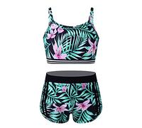 Freebily Tuta da Ginnastica Bambina Crop Top Sportivi Ragazza Stringer Tank Gym Pantaloncini Aderenti Corsa Leggins Corti Vita Alta Fitness Completo Danza Moderna Saggio Verde A 7-8 Anni