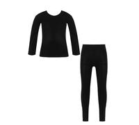 Freebily Tuta da Ginnastica Bambina per Danza Classica Balletto Maglietta a Manica Lunga con Collant da Ballo Velluto Felpa Maglia Calzamaglia Elastico Termica Invernali Nero 9-10 Anni
