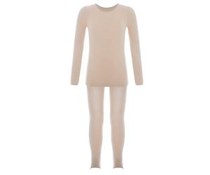 Freebily Tuta da Ginnastica Bambina per Danza Classica Balletto Maglietta a Manica Lunga con Collant da Ballo Velluto Felpa Maglia Calzamaglia Elastico Termica Invernali Nudo C 3-4 Anni