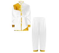 Freebily Tuta da Kungfu Bambino e Bambina Abbigliamento Tradizionale Cinese Arti Marziali Taichi Wushu Qigong Kimono Karate Top e Pantaloni Larghi Sportswear Bianco 7-8 anni