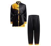 Freebily Tuta da Kungfu Bambino e Bambina Abbigliamento Tradizionale Cinese Arti Marziali Taichi Wushu Qigong Kimono Karate Top e Pantaloni Larghi Sportswear Nero 9-10 anni