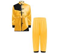 Freebily Tuta da Kungfu Bambino e Bambina Abbigliamento Tradizionale Cinese Arti Marziali Taichi Wushu Qigong Kimono Karate Top e Pantaloni Larghi Sportswear Giallo 11-12 anni