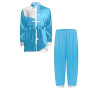 Freebily Tuta da Kungfu Bambino e Bambina Abbigliamento Tradizionale Cinese Arti Marziali Taichi Wushu Qigong Kimono Karate Top e Pantaloni Larghi Sportswear Azzurro 15-16 anni