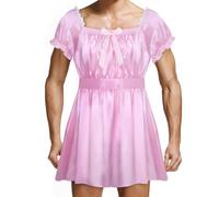 Freebily Uniforme Cameriere Francese da Uomo Costume Addio al Celibato Sissy Lingerie Crossdresser Vestito Sexy Hot Curvy Abito Maid Dress Costumi Divertenti per Halloween Rosa XL