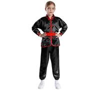 Freebily Uniforme Kung Fu Bambino e Ragazzo Abbigliamento per Arti Marziali in Raso Uniformi Tradizionali Cinesi per Tai Chi e Wing Chun Qi Gong Abbigliamento per Esercizi Nero 13-14 anni