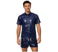 Freebily Uomo Tuta Da Ginnastica Set Tuta Ginnastica Due Pezzi Completo Due Pezzi Lucida Abbigliamento Estivo La Spiaggia Tropicale Hawaiano Blu scuro 3XL