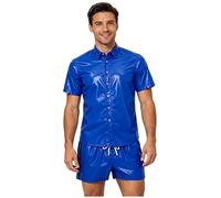 Freebily Uomo Tuta Da Ginnastica Set Tuta Ginnastica Due Pezzi Completo Due Pezzi Lucida Abbigliamento Estivo La Spiaggia Tropicale Hawaiano Blu reale S