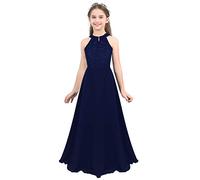 Freebily Vestito Bambina Elegante Comunione Pizzo Floreale Schiena Scoperta Senza Spalline Abito Cerimonia Nuziale Principessa Abito da Sera Lungo Ragazza Damigella Festa