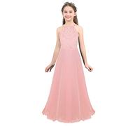 Freebily Vestito Bambina Elegante Comunione Pizzo Floreale Schiena Scoperta Senza Spalline Abito Cerimonia Nuziale Principessa Abito da Sera Lungo Ragazza Damigella Festa Rosa 6 Anni