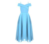 Freebily Vestito da Cerimonia Bambina Lungo Elegante Abito da Sera Sposa Principessa Matrimonio Damigella Compleanno Wedding in Chiffon Senza Maniche Una Spalla Ball Gown Cielo Blu 15-16 Anni