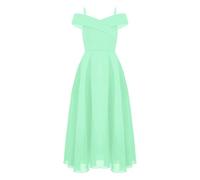Freebily Vestito da Cerimonia Bambina Lungo Elegante Abito da Sera Sposa Principessa Matrimonio Damigella Compleanno Wedding in Chiffon Senza Maniche Una Spalla Ball Gown Menta Verde 13-14 Anni