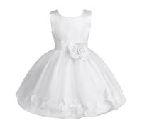 Freebily Vestito da Cerimonia Bambina Lungo Elegante Tulle Petali di Rosa Abito da Principessa Battesimo Abito Damigella Vestito da Sposa Matrimonio Colorati Comunione Bianco 8 Anni