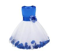 Freebily Vestito da Cerimonia Bambina Lungo Elegante Tulle Petali di Rosa Abito da Principessa Battesimo Abito Damigella Vestito da Sposa Matrimonio Colorati Comunione Blu B 10 Anni