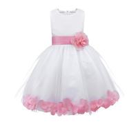 Freebily Vestito da Cerimonia Bambina Lungo Elegante Tulle Petali di Rosa Abito da Principessa Battesimo Abito Damigella Vestito da Sposa Matrimonio Colorati Comunione Rosa 5 Anni
