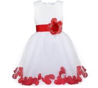 Freebily Vestito da Cerimonia Bambina Lungo Elegante Tulle Petali di Rosa Abito da Principessa Battesimo Abito Damigella Vestito da Sposa Matrimonio Colorati Comunione Rosso 14 Anni
