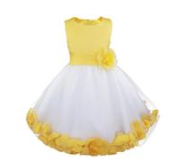 Freebily Vestito da Cerimonia Bambina Lungo Elegante Tulle Petali di Rosa Abito da Principessa Battesimo Abito Damigella Vestito da Sposa Matrimonio Colorati Comunione Giallo 5 Anni