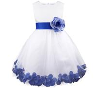 Freebily Vestito da Cerimonia Bambina Lungo Elegante Tulle Petali di Rosa Abito da Principessa Battesimo Abito Damigella Vestito da Sposa Matrimonio Colorati Comunione Blu Navy 12 Anni