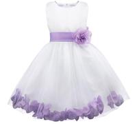 Freebily Vestito da Cerimonia Bambina Lungo Elegante Tulle Petali di Rosa Abito da Principessa Battesimo Abito Damigella Vestito da Sposa Matrimonio Colorati Comunione Lavanda 4 Anni