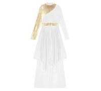 Freebily Vestito da Danza Liturgico Donna con Pantaloni a Gamba Larga Abito da Danza Lirica Contemporanea Moderna Manica Lunga Completo da Pattinaggio Artistico Bianco M