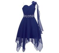 Freebily Vestito da Festa Cerimonia Matrimonio Damigella Bambine Ragazze Monospalla Elegante Abito da Sposa Comunione Battesimo Chiffon Vestito da Principessa Orlo Asimmetrico