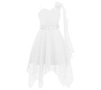 Freebily Vestito da Festa Cerimonia Matrimonio Damigella Bambine Ragazze Monospalla Elegante Abito da Sposa Comunione Battesimo Chiffon Vestito da Principessa Orlo Asimmetrico
