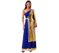 Freebily Vestito Dea Greca Donna Monospalla Toga Dio Greco Romano Abito da Imperatrice Romana Vestito Danza Lirica Contemporanea Costumi di Carnevale Natale Halloween Blu reale XXL