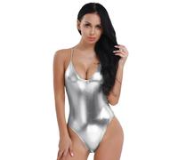 Freebily Wetlook Body Danza Classica Donna Schiena Incrociata Leotards da Balletto Latex Canottiera Body Ginnastica Artistica Costumi Ballo Latino Jazz Dancewear Argento S