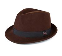 FREEBIRD99 100% feltro di lana Panama Fedora cappello corto trilby cappello piatto per uomo donna, Marrone, 7-7 1/4
