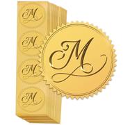 FREEBLOSS 100 adesivi in lamina d'oro, motivo M in rilievo, sigilli per certificati, adesivi per album di nozze, sigilli per buste, 5,1 cm