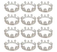 FREEBLOSS 12 mini corone in metallo per casa delle bambole in metallo color argento, piccole corone in miniatura con stelle, decorazione per torta da principessa, accessori per capelli, 2,3 x 0,5 cm