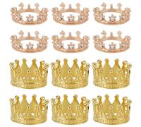 FREEBLOSS 12 pezzi casa delle bambole mini corona in metallo mini corona per bambole oro piccole corone in miniatura 2 stili strass corone in lega d'oro principesse topper per torte bambole copricapo