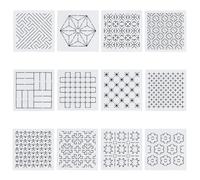 FREEBLOSS 12 stencil Sashiko in plastica da 14 x 14 cm, 12 diversi motivi geometrici per ricami sashiko, trapuntatura a mano