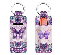 FREEBLOSS 2 portachiavi per balsamo per labbra, leggero, con motivo mandala e farfalla, per donne e ragazze, 9,6 x 3,8 cm