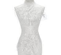 FREEBLOSS 2Pc 3D Perline Ricamo Paillettes Pizzo Applique Abbellimenti Ricamo Pizzo Patch Perline Ricamo Fiore Pizzo Applique Bianco Ricamo Pizzo Tessuto