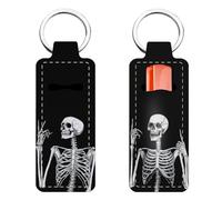 FREEBLOSS 2Pz Cranio burrocacao titolare portachiavi 1,5x3,8'' Portachiavi per burrocacao Manicotto leggero per rossetto Astuccio con motivo a teschio di Halloween