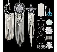 FREEBLOSS 3 Set Kit Macrame Luna e Stella Acchiappasogni a Stella e Luna con Istruzioni Video Appendiabiti da Parete in macramè Decorazione Murale in Stile Bohémien per i Principianti