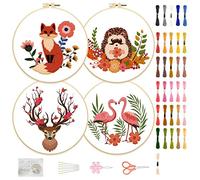 FREEBLOSS 4 Set di Ricamo Starter Kit Animale e pianta dei Cartoni Animati Kit per Ricamo a Mano Kit Punto Croce per la Decorazione della casa Regalo per la Festa della Mamma
