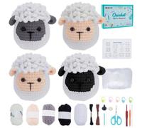 FREEBLOSS 4 Set Kit uncinetto Pecora all'uncinetto Kit animali all'uncinetto per principianti con video tutorial Kit iniziale per l'uncinetto Set di filati e uncini per principianti