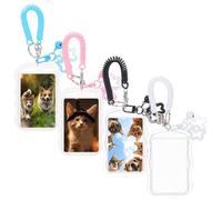 FREEBLOSS 4 supporti trasparenti per fototessere, impermeabili, con cordino e ciondolo a forma di stella, perfetti per cartoline, foto e documenti d'identità, 7,4 x 11,2 cm, 7,6 x 11,2 cm